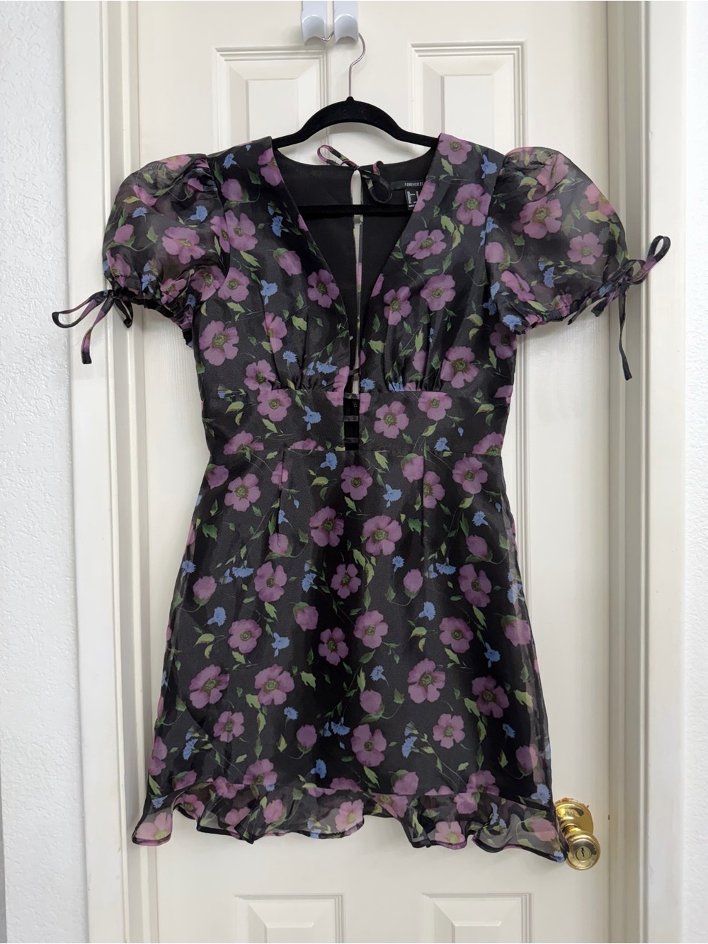 Forever 21 Black Mini Dress with Purple Floral Print